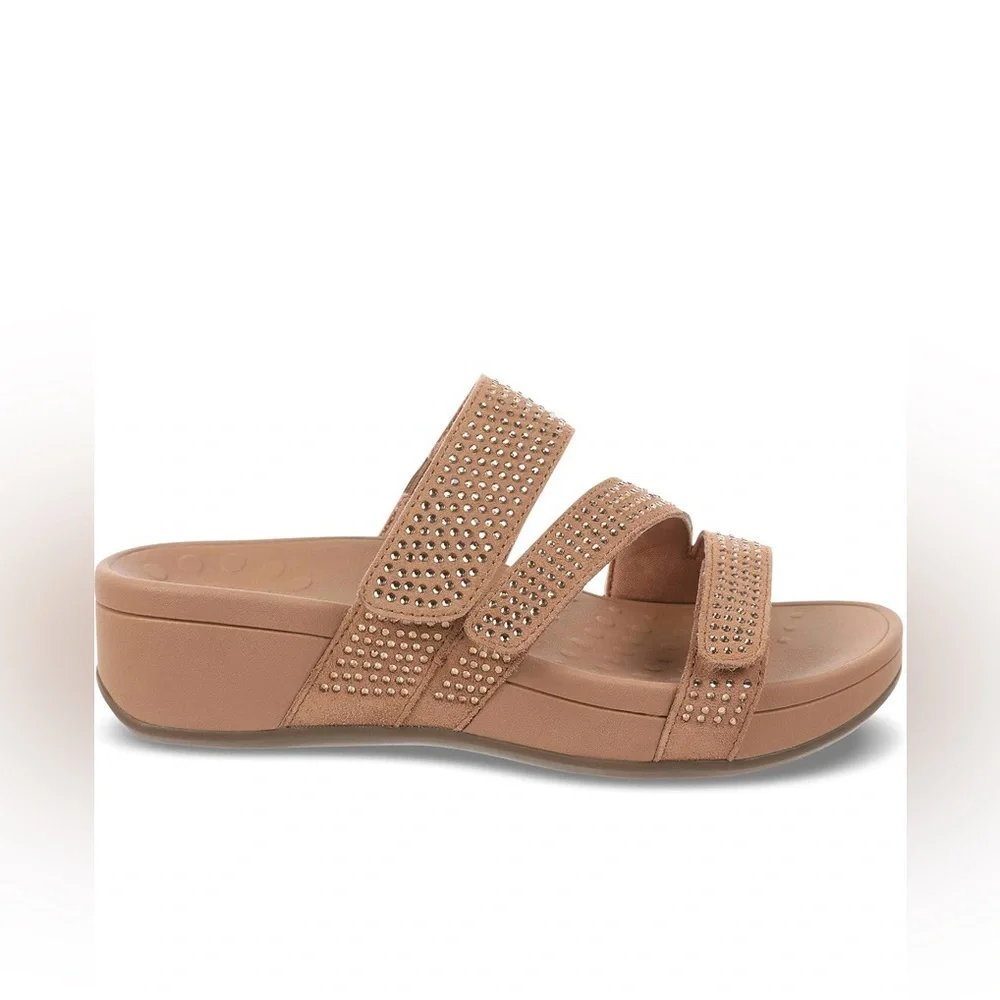 Vionic Tan Rhinestone Sandals Adjustable Straps, Slides, orthotics, size 12 - Picture 4 of 10